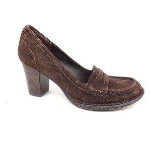 Born Brown Suede Comfort Penny Loafers Womens Chunky Heels Size 7.5